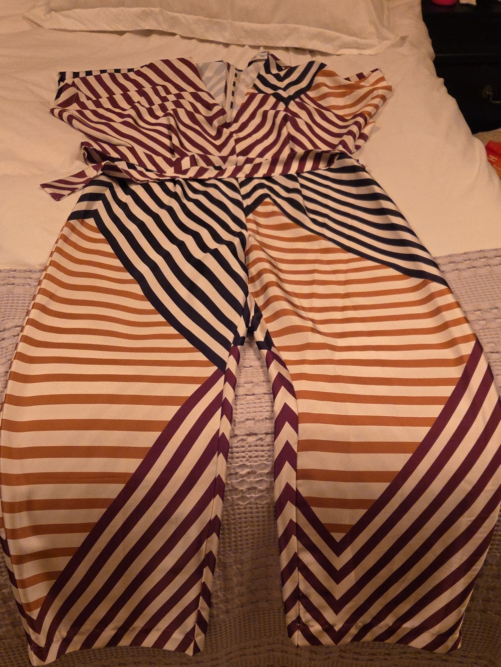 Mango Striped Romper in Burgundy, Navy & Tan Xxl